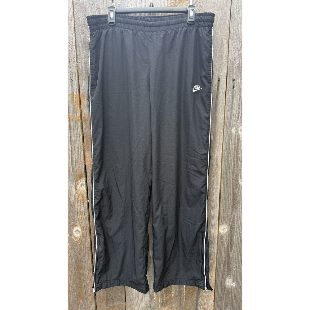 Nike Y2K Mens L Black Track Pants Windbreaker Mesh Lined White Piping Ankle Zip